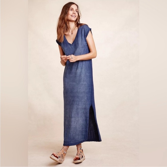 Anthropologie cloth & stone Nila Blue Ombre Maxi Shirt Dress - Picture 2 of 14